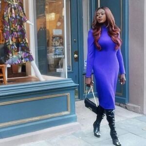 SERGIO HUDSON x Target NWT Purple Strong Shoulder Sweater Midi Dress
